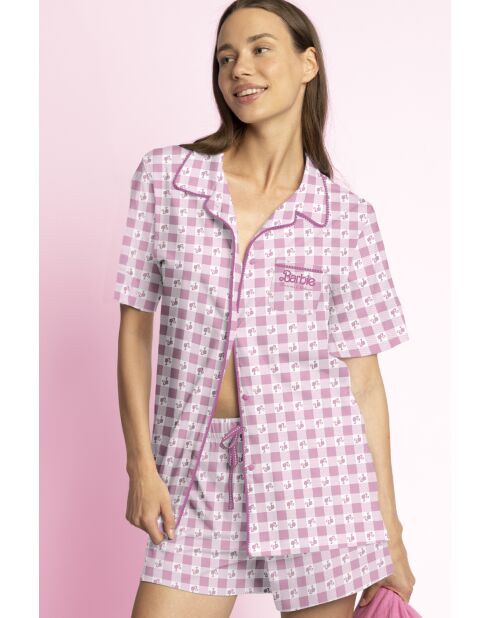 Barbie-pyjama, korte open mouwen, roze Vichy World-stijl