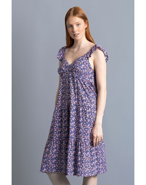 Liberty-Kleid mit kurzen Ärmeln in Blau und Rosa
