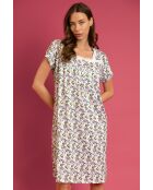 Kurzärmliges Kleid, lila Traumblumenmuster