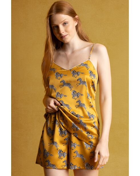 Lussuoso pigiama a spalla in oro zebrato ocra