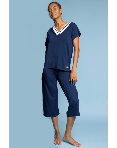 Pigiama da viaggio a manica corta blu scuro