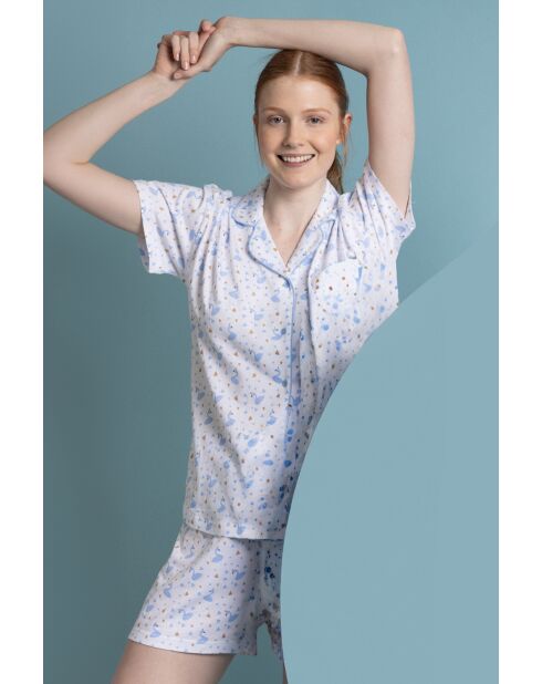 Pigiama a maniche corte aperte, danza blu con motivo a cigni
