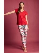 Rode pyjama met verlaagde mouwen in tropische stijl