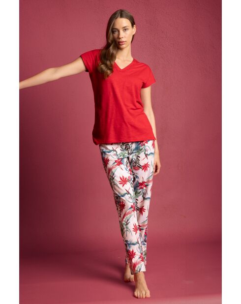 Rode pyjama met verlaagde mouwen in tropische stijl