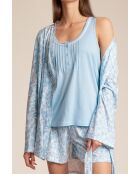 Déshabillé à manches longues classic, motif feuilles printanières bleu