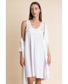 Camicia da notte classica senza maniche con ricamo bianco