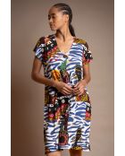 Luxe meerkleurige jurk met verlaagde mouwen