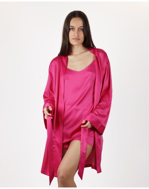 Déshabillé à manches longues à pois fuchsia