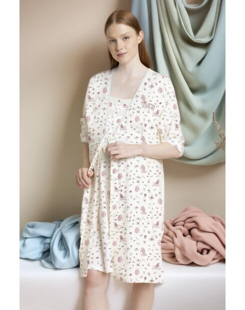 Déshabillé à manches françaises Disney Lady Mum écru Imprimé floral rose