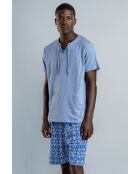 Kurzarm-Pyjama mit dem Muster „Eine Reise nach Ibiza“ Blau