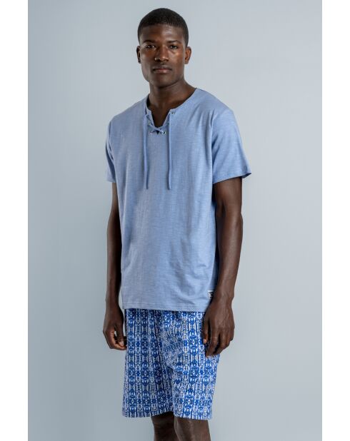Kurzarm-Pyjama mit dem Muster „Eine Reise nach Ibiza“ Blau