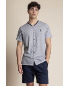 Pigiama classico blu aperto a maniche corte a spina di pesce