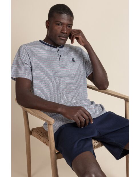 Klassischer blauer Chevron-Kurzarm-Pyjama