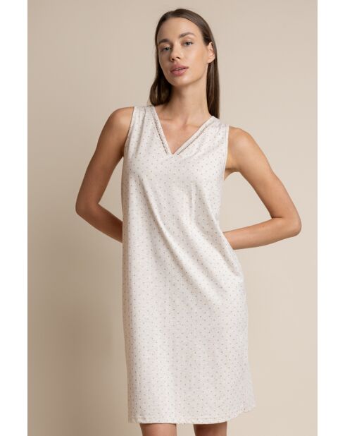 Camicia da notte classica senza maniche a pois in cotone biologico beige