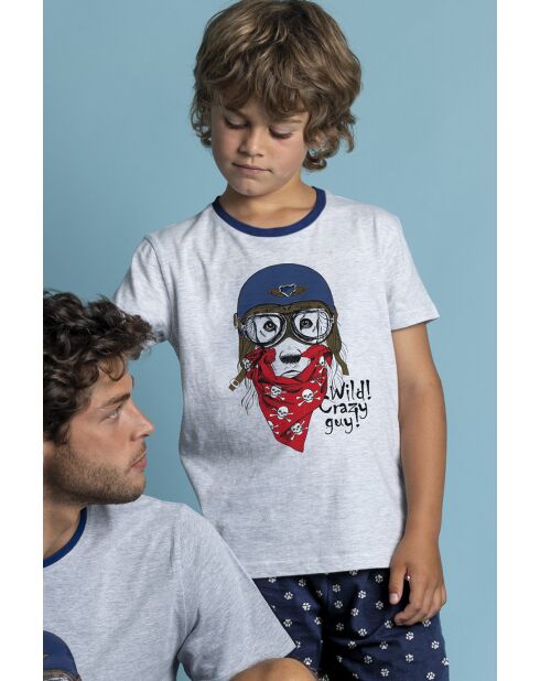 Pigiama a manica corta DIVER Wild Crazy Guy Jasper grigio