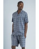 Scopri il pigiama aperto a manica corta blu da bici