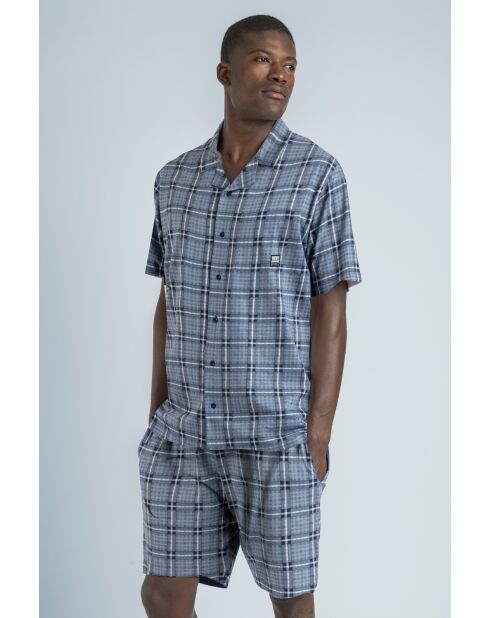 Entdecken Sie den blauen Bike-Kurzarm-Pyjama mit offenen Ärmeln