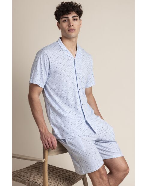 Klassischer Pyjama mit kurzen offenen Ärmeln, Streifen und blauen Tupfen