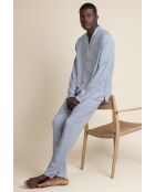 Set pigiama classico blu aperto a maniche lunghe