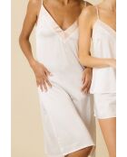 Elegante camicia da notte classica con spalline e collo alto bianco/rosa