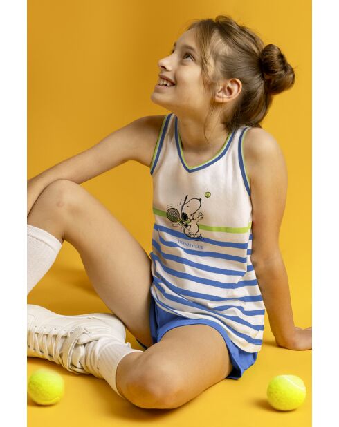 Peanuts pyjama zonder mouwen, blauwe tennisclubstijl