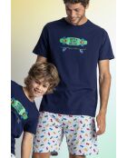 Pigiama Diver a manica corta, modello Never Stop Rolling blu marino