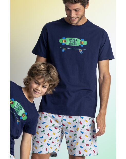 Pigiama Diver a manica corta, modello Never Stop Rolling blu marino