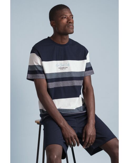 Pigiama blu a maniche corte stile New York City