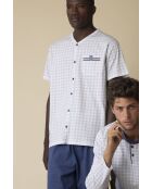 Klassischer Pyjama mit kurzen offenen Ärmeln, blauem Tupfen- und Rautenmuster