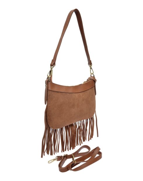 Bandolera Mathilda de piel coñac - 16x25,5 cm