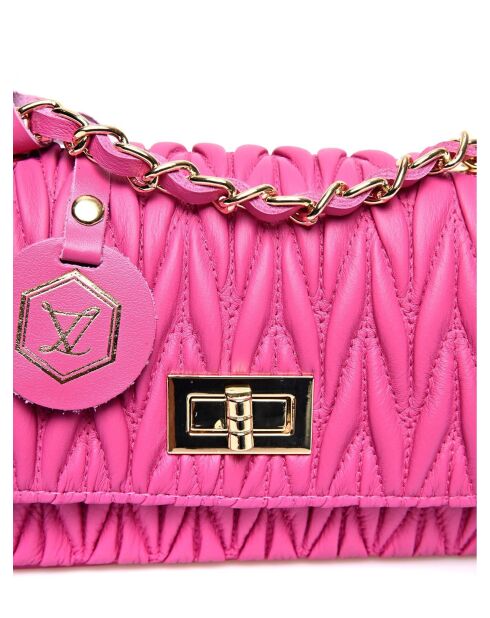 Francesca fuchsia leren schoudertas - 12x20x5 cm