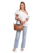 Bandolera Elisa de piel coñac - 25x36x10,5 cm