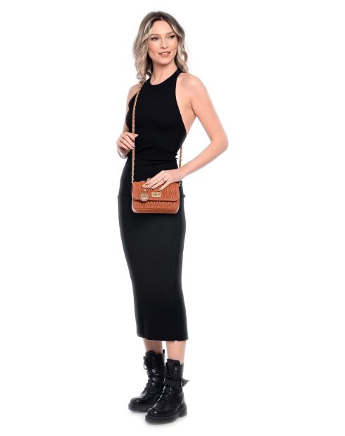 Bandolera Mariella de piel coñac - 12x20x5 cm