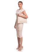 Sac bandoulière en cuir Amandine beige - 25.5x35cm