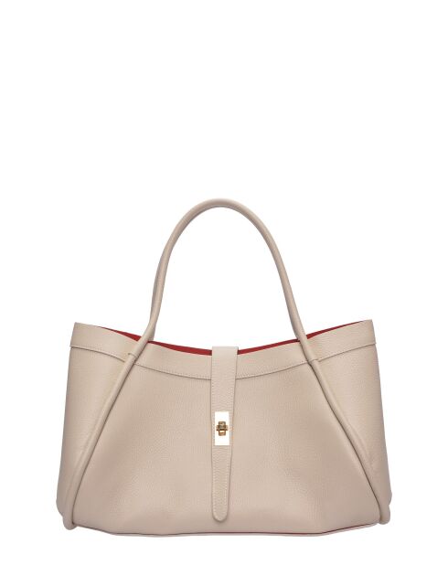 Sac bandoulière en cuir Victoria beige - 23x37.5x14 cm
