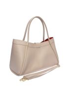 Sac bandoulière en cuir Victoria beige - 23x37.5x14 cm