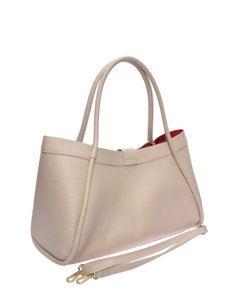 Sac bandoulière en cuir Victoria beige - 23x37.5x14 cm