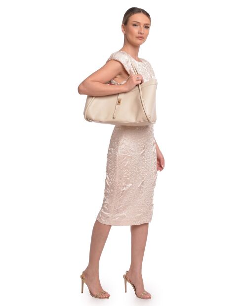Sac bandoulière en cuir Victoria beige - 23x37.5x14 cm