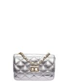 Amélie Schultertasche aus silberfarbenem Leder - 12x19,5x5 cm