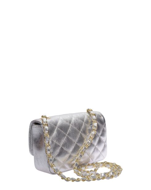 Amélie Schultertasche aus silberfarbenem Leder - 12x19,5x5 cm
