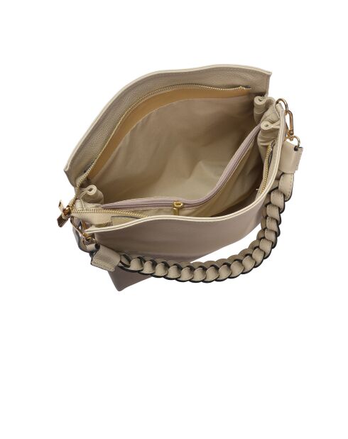 Sac bandoulière en cuir Maya beige - 26x30x10 cm