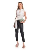 Schultertasche aus mintfarbenem Leder in Violett - 13x19x9 cm