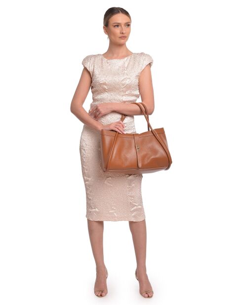 Bandolera Mia de piel coñac - 23x37,5x14 cm