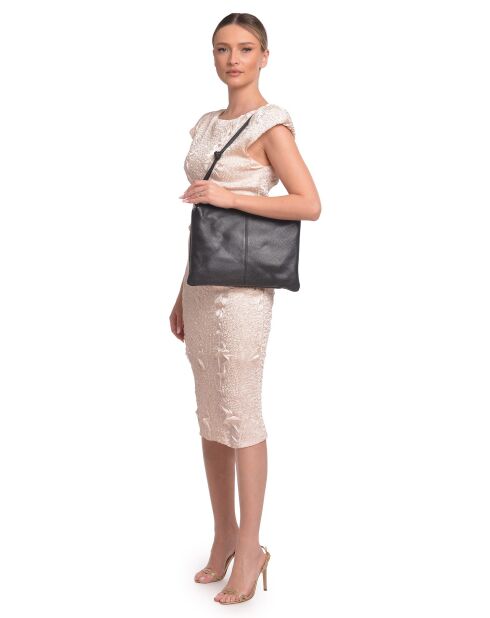 Sac bandoulière en cuir Sabrina noir - 25.5x35cm