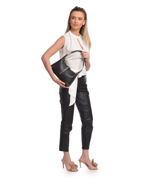 Schwarze Schultertasche aus Saphira-Leder - 17x28x7 cm