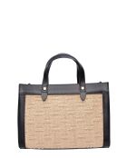 Maëlys zwart/beige leren draagtas - 22x28x8 cm