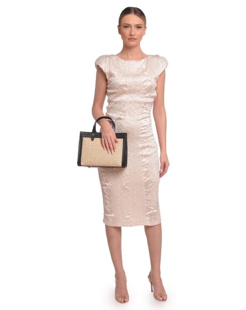 Maëlys zwart/beige leren draagtas - 22x28x8 cm