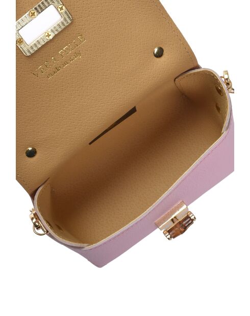 Roze leren schoudertas Geneviève - 13x19x9 cm