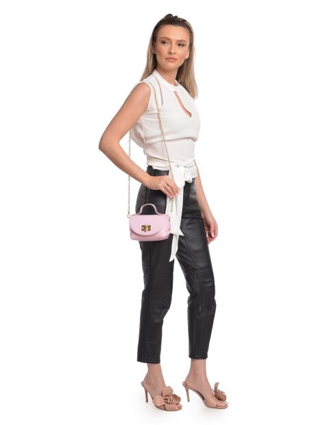 Roze leren schoudertas Geneviève - 13x19x9 cm