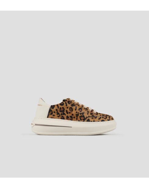 Sneakers Lancaster aus sandfarbenem und weißem Leder